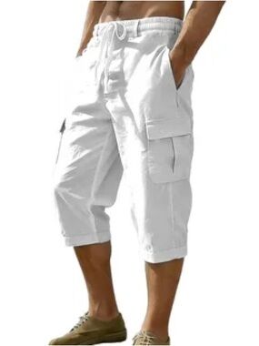 Men's Big & Tall Cubavera Cargo Capris Beach pants linen blend, size 42